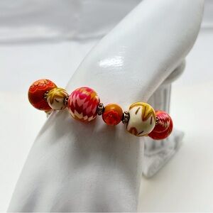 Jil Zarah, Premiun Clay Beaded Keyring, Keychain Bracelet, Millefiori, Pink, Tan